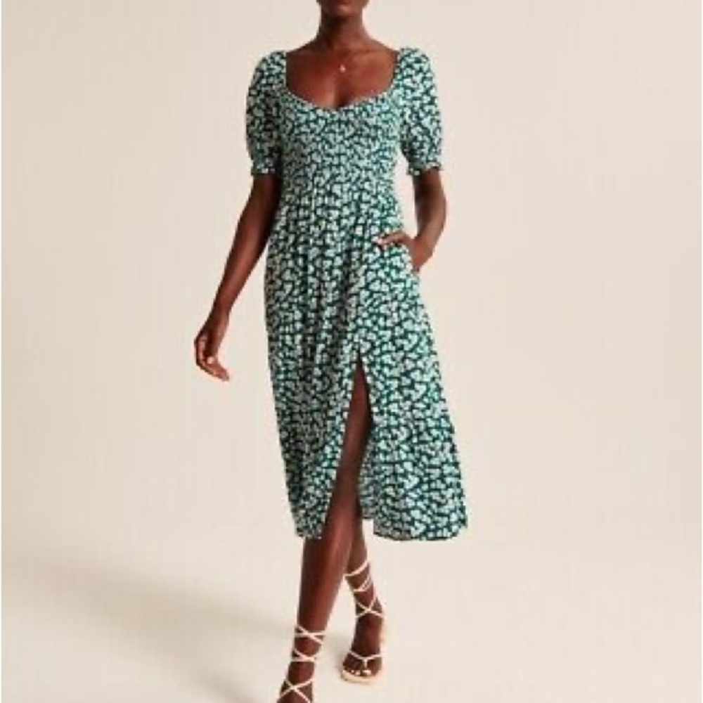 Abercrombie & Fitch smocked midi dress blue and green floral size S